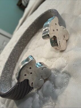 Tous 925 Silver Mesh Cuff Bracelet with Bear Motifs